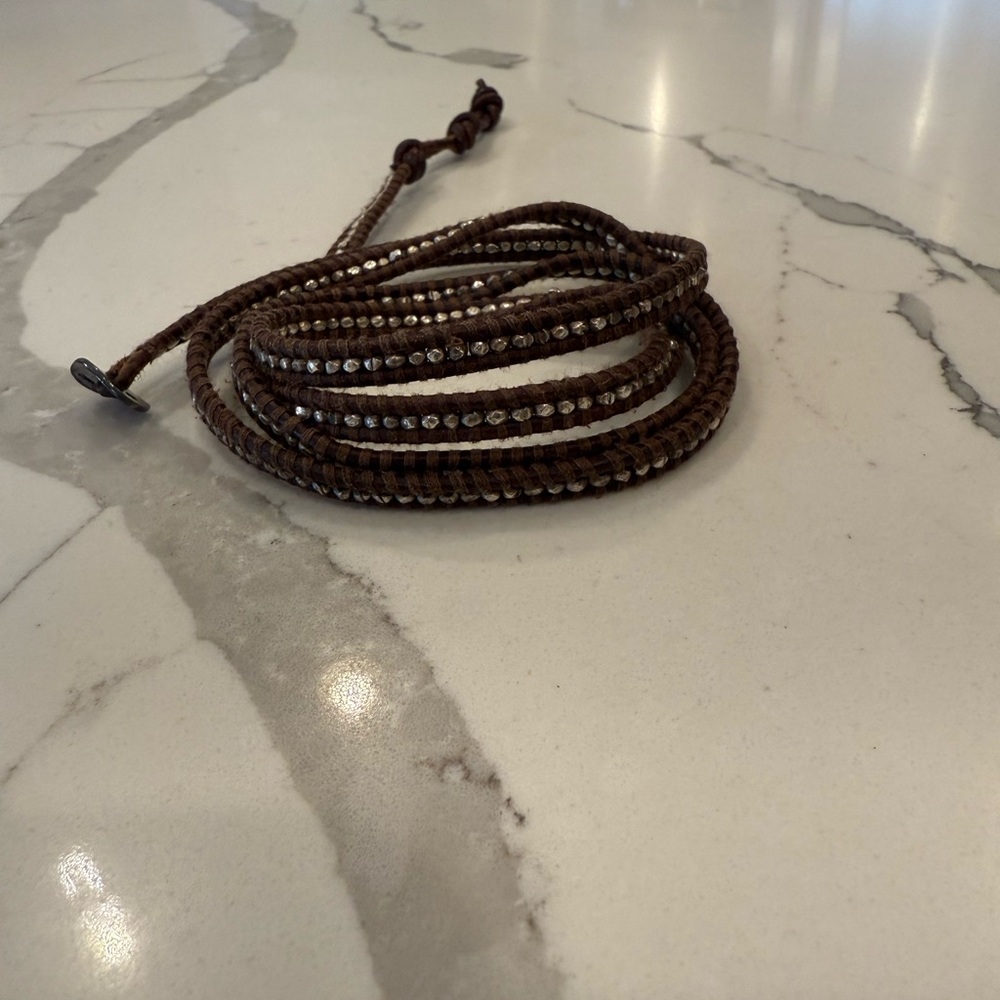 Chan Luu Sterling Silver Wrap Bracelet on Natural Brown Leather - Picture 2 of 6